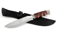 Нож Сибиряк сталь Х12МФ-долы, рукоять резная, бубинга, мельхиор