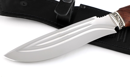 Авторский Нож Сибиряк сталь Х12МФ-долы, рукоять резная, бубинга, мельхиор Авторский Нож Сибиряк сталь Х12МФ-долы, рукоять резная, бубинга, мельхиор