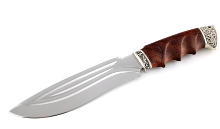 Авторский Нож Сибиряк сталь Х12МФ-долы, рукоять резная, бубинга, мельхиор Авторский Нож Сибиряк сталь Х12МФ-долы, рукоять резная, бубинга, мельхиор