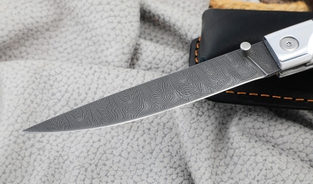 Нож складной филейный сталь дамаск , накладки G10 серые