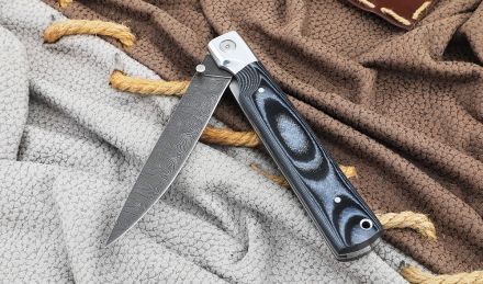 Нож складной филейный сталь дамаск , накладки G10 серые