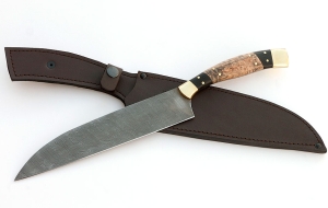 Нож Шеф №9 сталь дамаск рукоять черный граб карельская береза Нож Шеф №9 сталь дамаск рукоять черный граб карельская береза