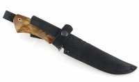 Нож Рыболов-4 сталь булат, рукоять карельская береза стабилизированная янтарь, мельхиор - Нож Рыболов-4 сталь булат, рукоять карельская береза стабилизированная янтарь, мельхиор