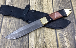 Нож "Медведь" из стали дамаск цельнометаллический, накладки бубинга и черный граб (распродажа) 