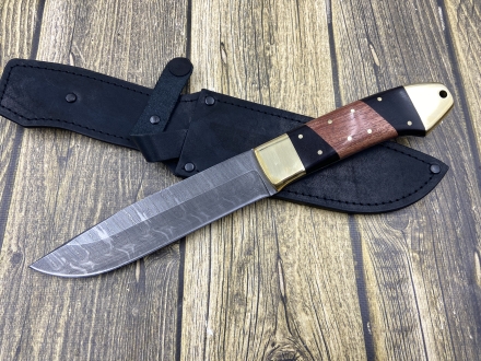 Нож "Медведь" из стали дамаск цельнометаллический, накладки бубинга и черный граб (распродажа) 