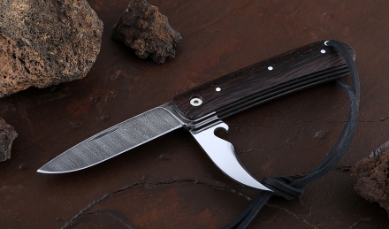 Складной нож Снайпер 2-х предметный, сталь дамаск, рукоять накладки венге