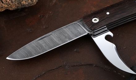 Складной нож Снайпер 2-х предметный, сталь дамаск, рукоять накладки венге