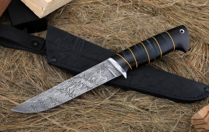 Нож Тритон-2 сталь Х12МФ травление, рукоять кожа наборная черный граб