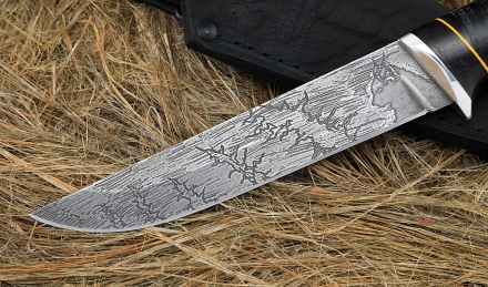 Нож Тритон-2 сталь Х12МФ травление, рукоять кожа наборная черный граб