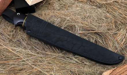 Нож Тритон-2 сталь Х12МФ травление, рукоять кожа наборная черный граб