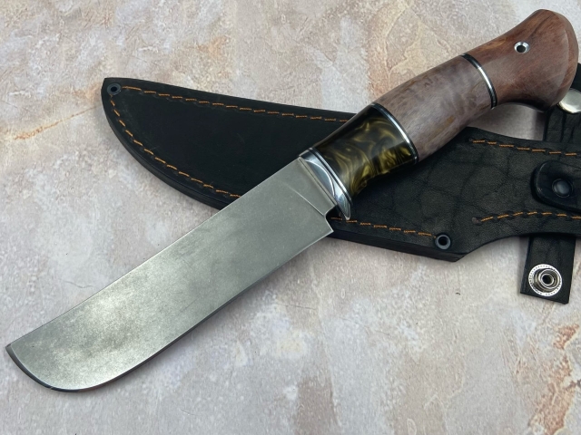 Нож Узбекский х12мф акрил коричневый и карельская береза розовая (распродажа)  