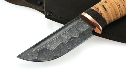 Нож Сурок сталь дамаск полный камень рукоять береста
