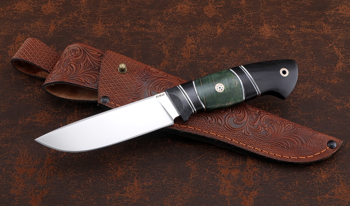 Нож Странник-2 Elmax рукоять карбон карельская береза зеленая черный граб