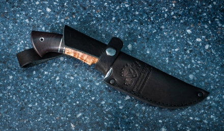 Нож Лютик сталь 95х18 рукоять черный граб и стабилизированная карельская береза янтарь