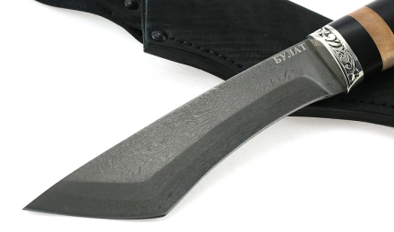 Нож Каратель сталь булат, рукоять черный граб-кап, мельхиор Нож Каратель сталь булат, рукоять черный граб-кап, мельхиор