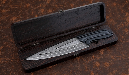 Набор ножей "Матрешка" сталь Х12МФ рукоять акрил черный в шкатулке дерево венге