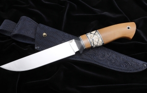 Нож из стали S390 «Засапожный» - сатин рукоять карбон самшит кость мамонта