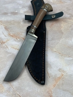Нож Узбекский Р18 рукоять мельхиор карельская береза коричневая и ясень (распродажа) 