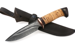 Нож Походный сталь дамаск-долы, рукоять береста