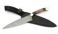 Нож Шеф №11 сталь дамаск рукоять черный граб карельская береза латунь - IMG_8503.jpg
