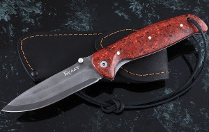 Складной нож Зубр, сталь булат, рукоять накладки акрил красный