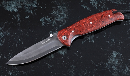 Складной нож Зубр, сталь булат, рукоять накладки акрил красный Складной нож Зубр, сталь булат, рукоять накладки акрил красный