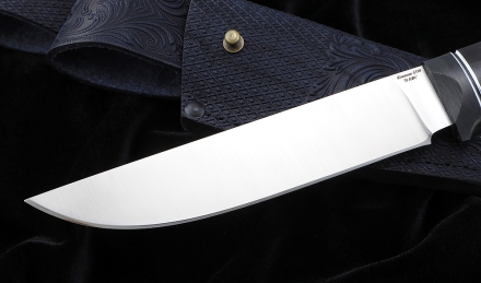 Нож S390 «Засапожный» сатин рукоять карбон железное дерево черный граб