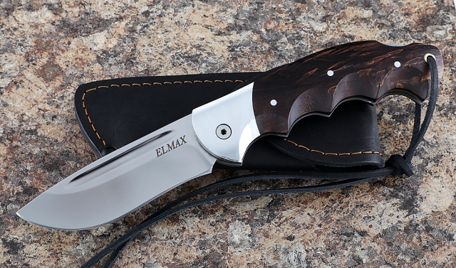 Нож Ястреб, складной, сталь Elmax, рукоять накладки карельская береза стабилизированная коричневая 