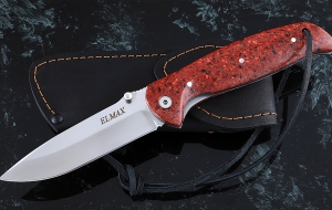 Складной нож Зубр, сталь Elmax, рукоять накладки акрил красный