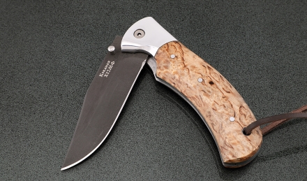 Нож складной Дельфин, сталь Х12МФ, рукоять накладки карельская береза с дюралью Нож складной Дельфин, сталь Х12МФ, рукоять накладки карельская береза с дюралью