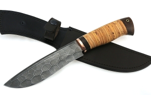 Нож Сибиряк сталь дамаск полный камень рукоять береста