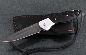 Нож Журавль, складной, сталь булат, рукоять накладки черный граб с дюралью Нож Журавль, складной, сталь булат, рукоять накладки черный граб с дюралью