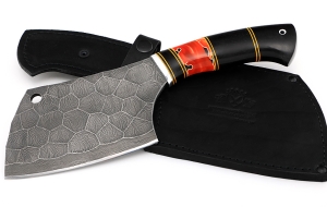 Тяпка №5 сталь дамаск полный камень, рукоять черный граб акрил