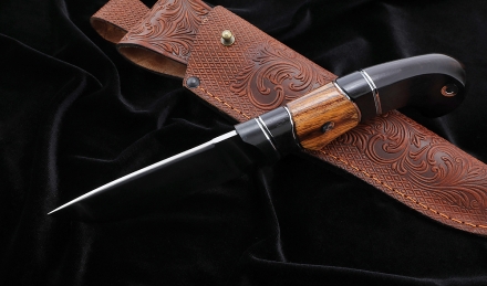 Нож из стали S390 Ловчий рукоять карбон железное дерево черный граб