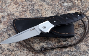 Нож Журавль, складной, сталь Elmax, рукоять накладки черный граб с дюралью Нож Журавль, складной, сталь Elmax, рукоять накладки черный граб с дюралью