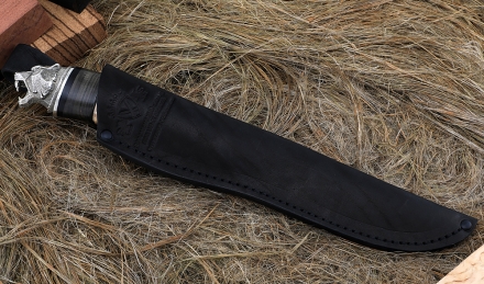 Нож Таёжный сталь К340, рукоять карельская береза рог лося, мельхиор