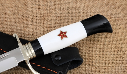 Реплика Финка НКВД малая Elmax мельхиор акрил белый+черный с красной звездой