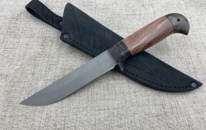 Нож "Охотник" сталь х12мф рукоять карельская береза коричневая бубинга