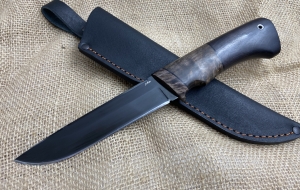 Нож Барракуда сталь У8А (воронение), рукоять черный граб - карельская береза коричневая