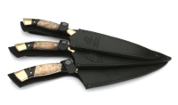 Набор ножей; Шеф №11,№12,№13 в чехлах сталь дамаск рукоять черный граб карельская береза латунь - IMG_8512.jpg