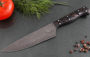 Кухонный нож Шеф №5 сталь Х12МФ, рукоять акрил коричневый