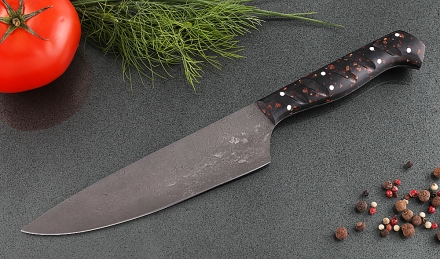 Кухонный нож Шеф №5 сталь Х12МФ, рукоять акрил коричневый