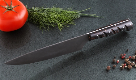 Кухонный нож Шеф №5 сталь Х12МФ, рукоять акрил коричневый Кухонный нож Шеф №5 сталь Х12МФ, рукоять акрил коричневый