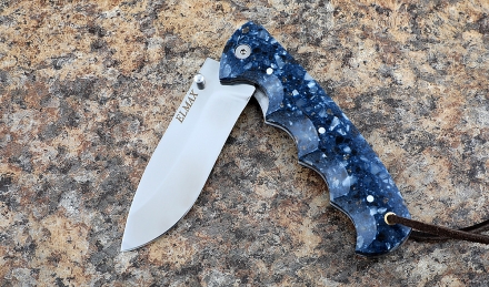 Складной нож Носорог, сталь Elmax, рукоять накладки акрил синий