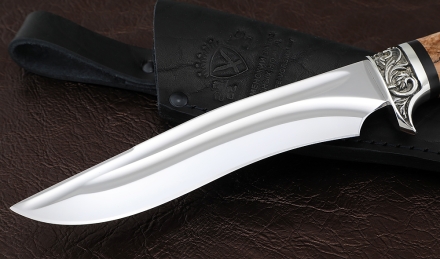 Нож Волк сталь ELMAX долы рукоять карельская береза рог лося, мельхиор Нож Волк сталь ELMAX долы рукоять карельская береза рог лося, мельхиор