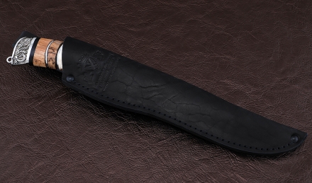 Нож Волк сталь ELMAX долы рукоять карельская береза рог лося, мельхиор Нож Волк сталь ELMAX долы рукоять карельская береза рог лося, мельхиор