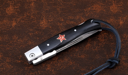 Нож Финка НКВД складная сталь дамаск накладки черный граб со звездой Нож Финка НКВД складная сталь дамаск накладки черный граб со звездой